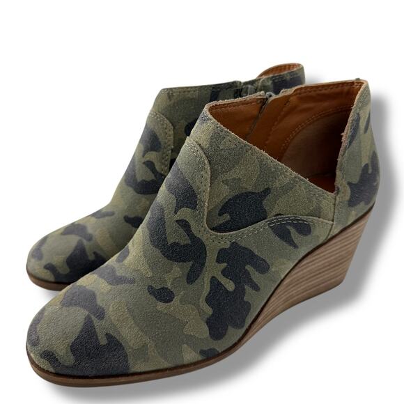 Luxky Brand Green Camo Wedge Bootie Size 8.5 Camoflauge Leather Block Ankle boot - Picture 3 of 8